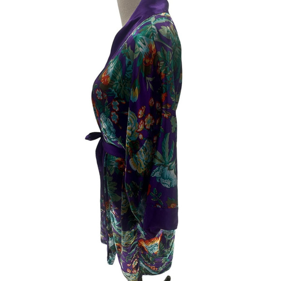 VNTG Victoria's Secret Gold Label Purple/Floral Long Sleeve Knee Length Robe- OS - Picture 3 of 8